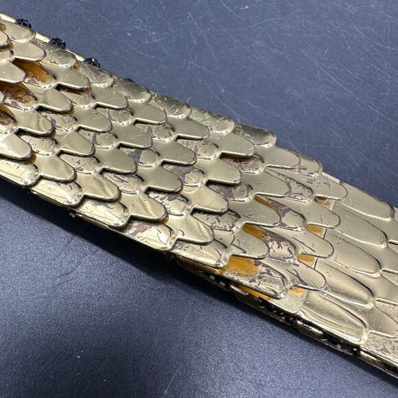 Vintage Gold Belt Fish Scale Metal Stretch 1970s Disco Queen Glamour Elastic - Picture 5 of 8
